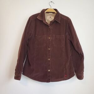Woolrich Brown Corduroy Fleece Lined Shacket Jacket with quilted sleeves